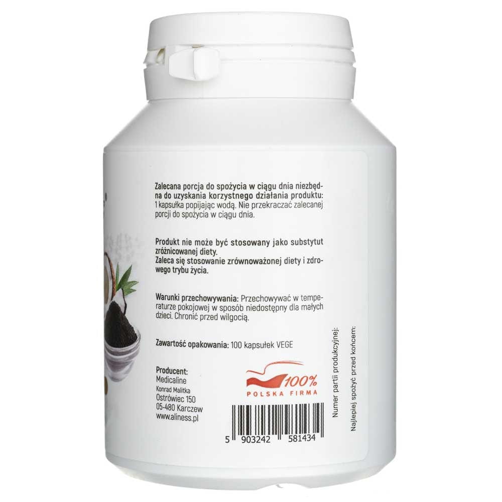 Aliness Coconut Activated Charcoal - 100 Veg Capsules