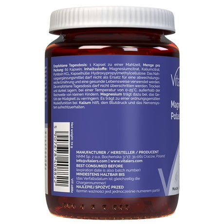 Vitaler's Magnesium 100 mg + Kalium 150 mg + Vitamin B6 6 mg - 60 kapslar