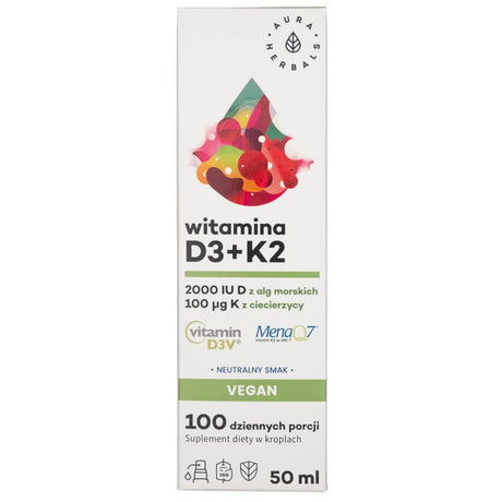 Aura Herbals Vitamin D3 2000 IU + K2 Vegan, Drops - 50 ml