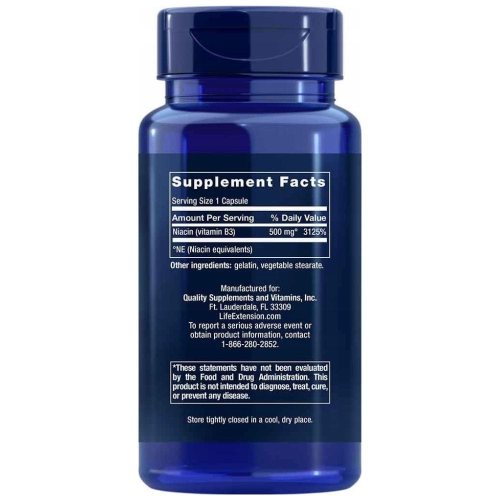 Life Extension Vitamin B3 Niacin 500 mg - 100 Capsules