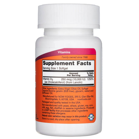 Now Foods Vitamin D3 10000 IU - 240 Softgels