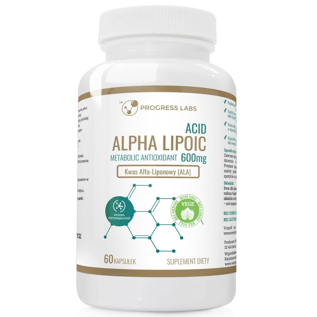 Progress Labs Alpha Lipoic Acid (ALA) 600 mg - 60 Capsules