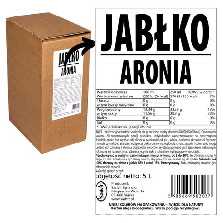 Sadvit Apple & Aronia Juice 100% Cold-Pressed - 5 L