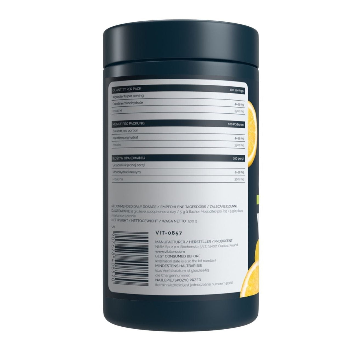 Vitaler's Sport Micronized Creatine Monohydrate 5000 mg, Lemon-Lime - 500 g
