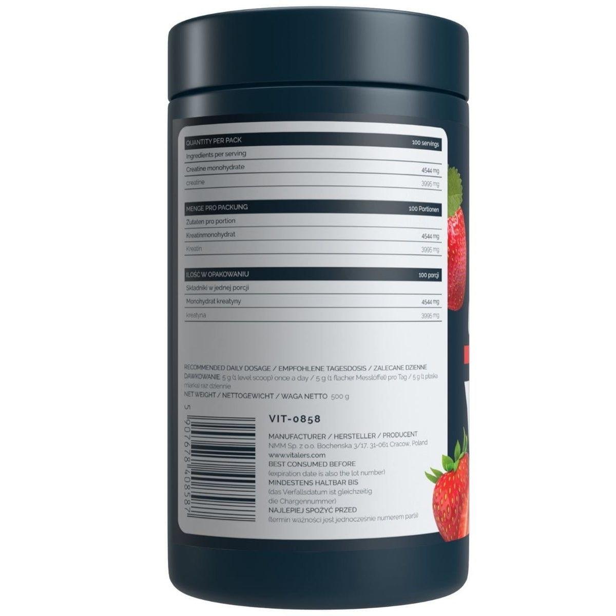 Vitaler's Sport Micronized Creatine Monohydrate 5000 mg, Strawberry - 500 g