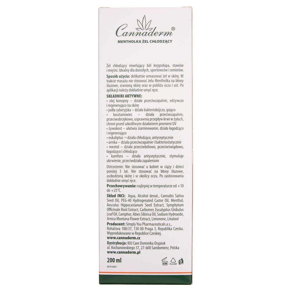 Cannaderm Mentholka Cooling Gel for muscle and joint pain - 200 ml
