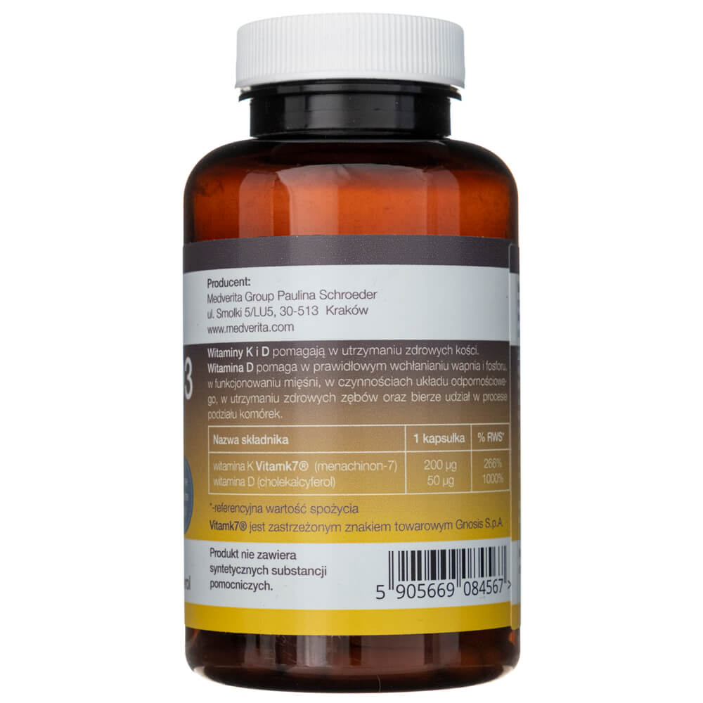 Medverita Vitamin K Vitamk7® 200 mcg + Vitamin D3 2000 IU - 120 Capsules
