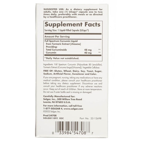 Solgar Full Spcetrum Curcumin Liquid Extract - 90 Softgels